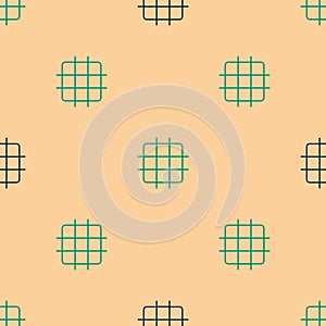 Green and black Grid graph paper icon isolated seamless pattern on beige background. Vector Illustration