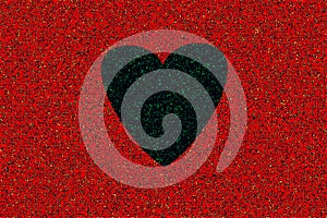 Green and black heart on red and black background with super grunge concept, 3d picture. Hallucination with eyes. Symbol of love
