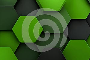 Green and Black Hexagonal Pattern Background, Modern Geometric Design with 3D Texture and Effect