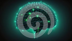 A green and black image of a brain, wallpaper