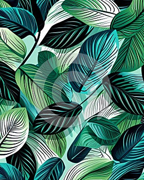 Green and Black Leaf Pattern on White Background