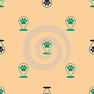 Green and black Map pointer with veterinary medicine hospital, clinic or pet shop for animals icon isolated seamless