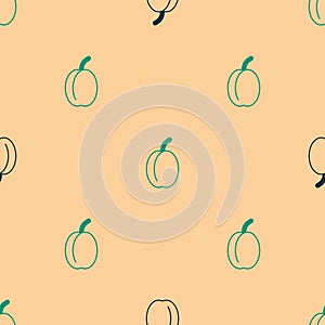 Green and black Plum fruit icon isolated Green and black background. Vector