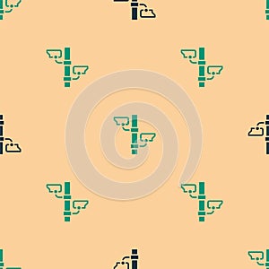 Green and black Security camera icon isolated seamless pattern on beige background. Vector