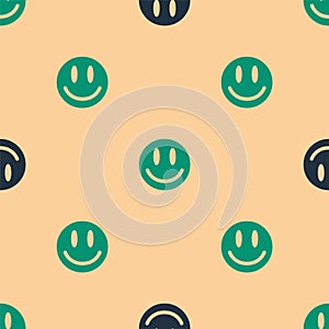 Green and black Smile face icon isolated seamless pattern on beige background. Smiling emoticon. Happy smiley chat