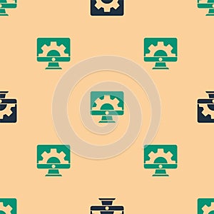 Green and black Software, web development, programming concept icon isolated seamless pattern on beige background