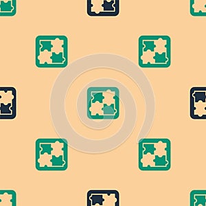 Green and black Solution to the problem in psychology icon isolated seamless pattern on beige background. Puzzle