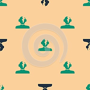 Green and black Solution to the problem in psychology icon isolated seamless pattern on beige background. Therapy for