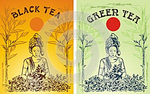 Green and black tea label