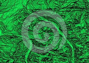 An green and black Topographic map lines 25 m, level curves, contour, terrain path, travel background. Geographic abstract grid.