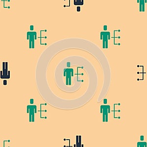Green and black User of man in business suit icon isolated seamless pattern on beige background. Business avatar symbol