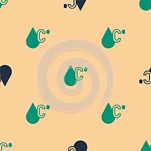 Green and black Water temperature icon isolated seamless pattern on beige background. Vector