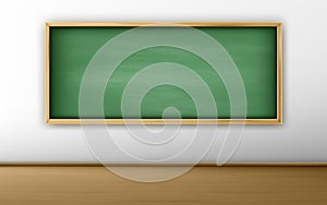 Green blackboard, chalkboard in empty classroom
