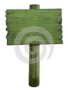 Green blank wood road sign isolated on white