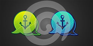 Green and blue Anchor icon isolated on black background. Vector