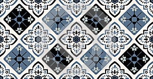 Green blue black geometric seamless pattern in African style with square,tribal shape