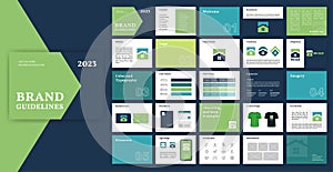 Green and Blue Brand Guidelines template. Logo Guide Book. Corporate identity presentation. Logo Guideline template