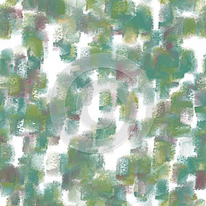 Green, blue, brown and white abstract art painting. Big vertical brush strokes on the white background. Wet brush texture.