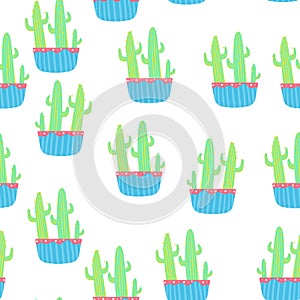 Green and blue cactus seamless pattern
