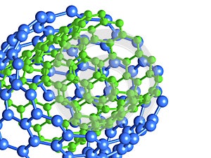 Green and blue carbon nanotubes on white