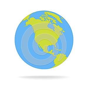 Green and blue cartoon world map globe vector illustration