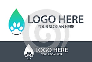 Green and Blue Color Animal Paw Water Drop logo design