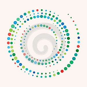 Green and blue colors abstract halftone dotted spiral over white background