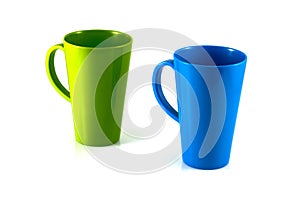 Green and blue cup isolate on white background