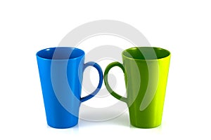 Green and blue cup isolate on white background