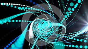 green blue digital tunnel flowing particles wave moving background