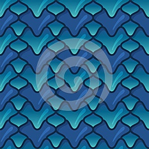 Green and blue Dragon scales. 3d fish scales. Bright seamless pattern with reptilian scales