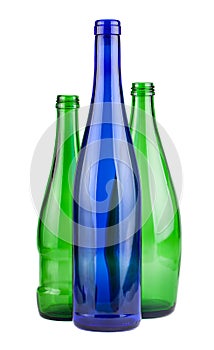 Green and blue empty bottles