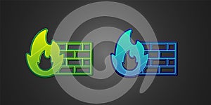 Green and blue Firewall, security wall icon isolated on black background. Vector