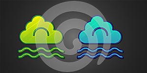 Green and blue Fog and cloud icon isolated on black background. Vector