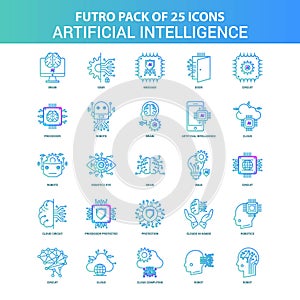 25 Green and Blue Futuro Artificial Intelligence Icon Pack