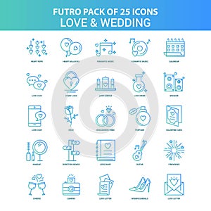 25 Green and Blue Futuro Love and Wedding Icon Pack photo