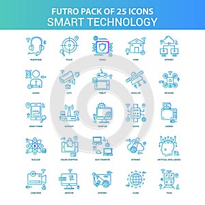 25 Green and Blue Futuro Smart Technology Icon Pack photo