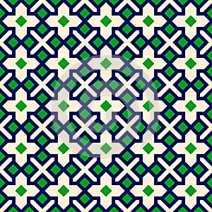 Geometric seamless pattern background, flat vector graphic design, symmetrical design, green blue