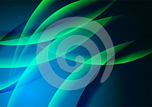 Green and blue glowing shiny waves abstract elegant background