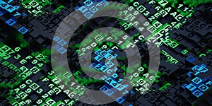 Green and blue HEX programming code 3D rendering