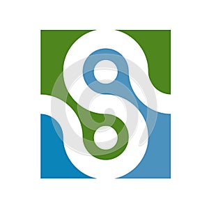 Green and blue letter s vector icon