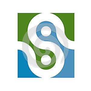Green and blue letter s vector icon photo