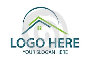 Green and Blue Line Art House Building Roof Logo Design