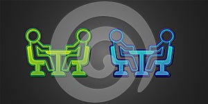 Green and blue Meeting icon isolated on black background. Business team meeting, discussion concept, analysis, content