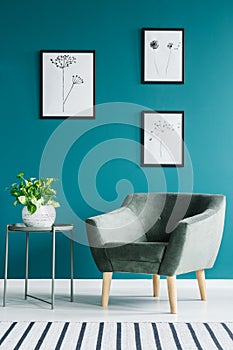 Green and blue minimal room