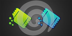 Green and blue Packet of pepper icon isolated on black background. Vector
