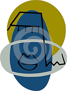 Green and blue  Picasso Style Abstract  Lady Face Illustration
