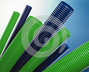 Green and blue plastic tubes