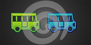 Green and blue School Bus icon isolated on black background. Public transportation symbol. Vector