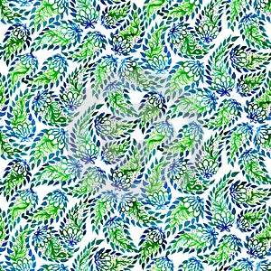 Green blue shades in watercolor paisley